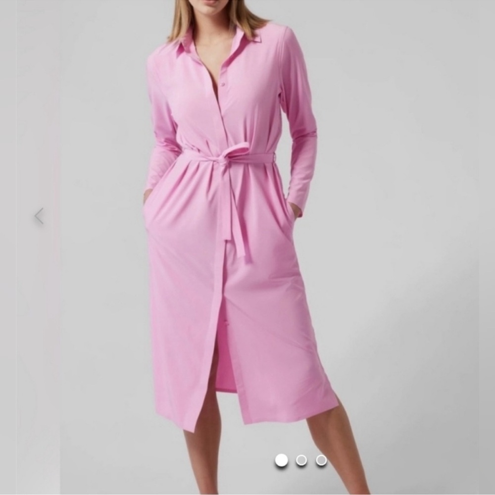Athleta Urbanite Long Sleeve Shirt Dress with Tie Waist